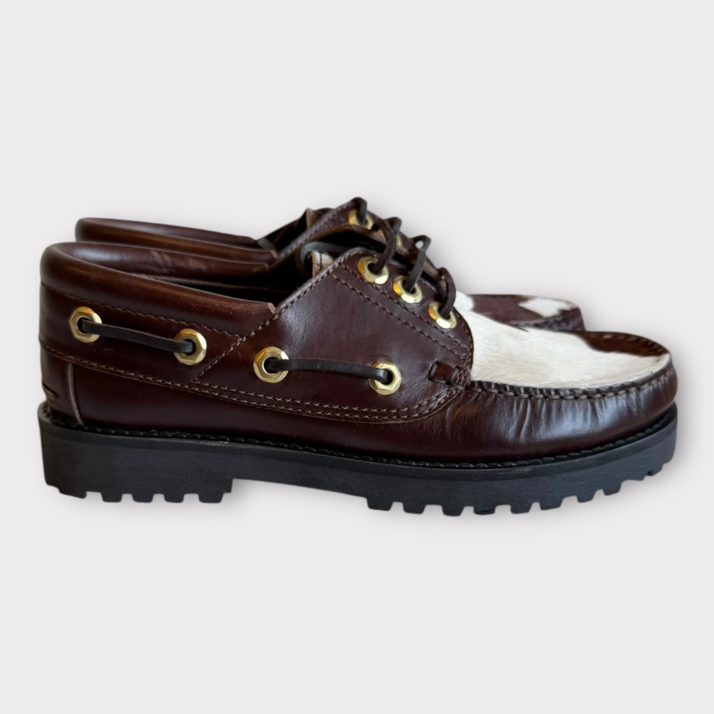 New! Maeve Cow Print Lug Sole Boat Shoes Sz 37 (US 5.5-6) - Picture 2 of 9